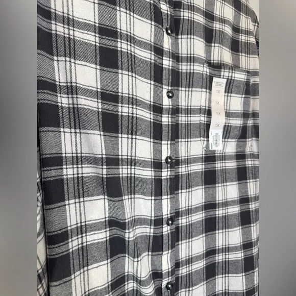 SO Good For Life Plaid Dark Gray, Gray White Flannel Women's Plus Size Sz 1X NWT - Picture 3 of 9